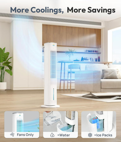  Refroidisseur D'air évaporatif Portable, Ventilateurs De Refroidissement 3 En 1 Soufflant De L'air Froid Avec Réservoir D'eau De 3 L, Ventilateur Tour De 96,5 Cm Pour Chambre à Coucher