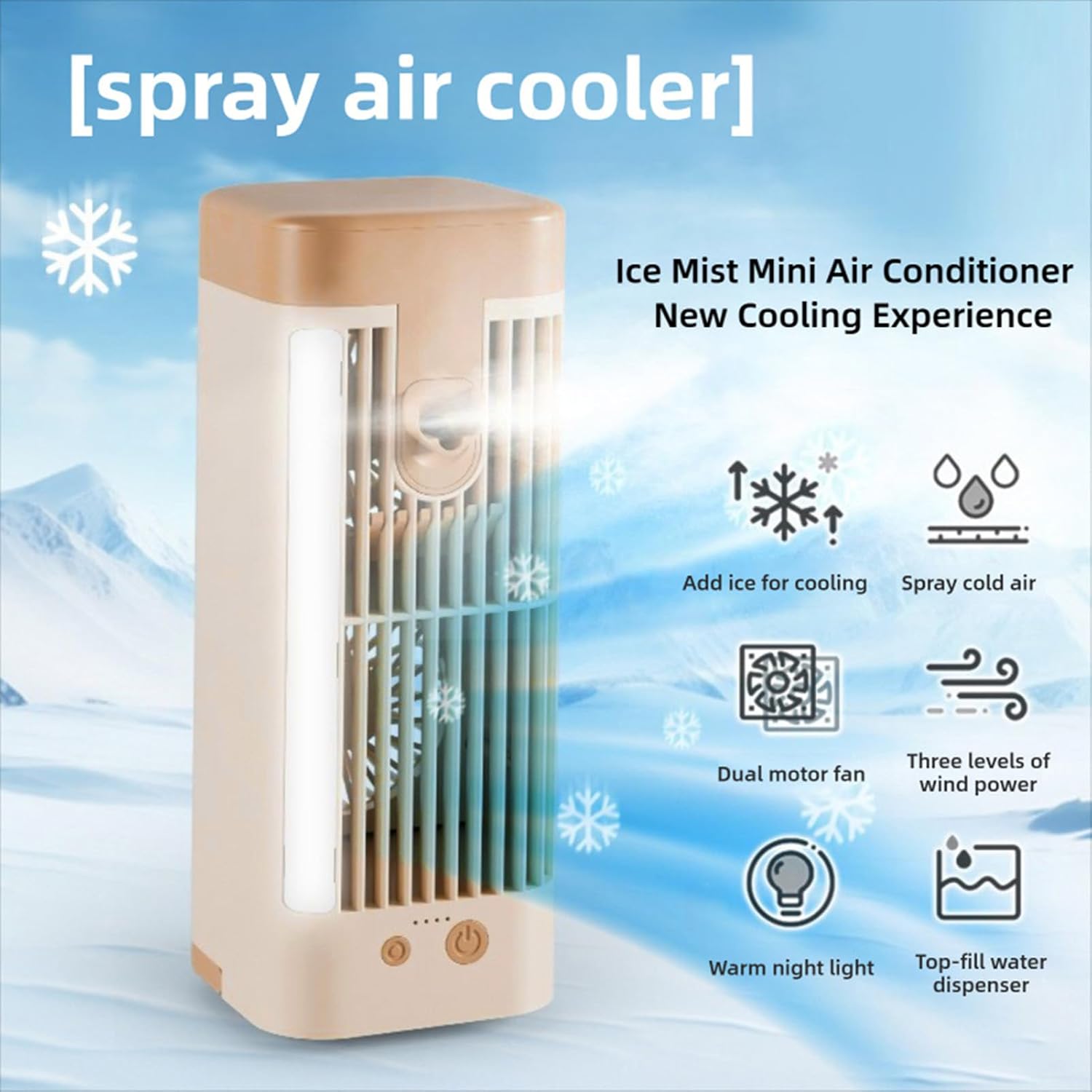  Mini Ventilateur De Climatiseur USB, Refroidisseur AC Portable Avec Glacière Et Ventilateur à Brume Silencieux à 3 Vitesses Avec Veilleuse Pour Bureau, Dortoir, Refroidissement
