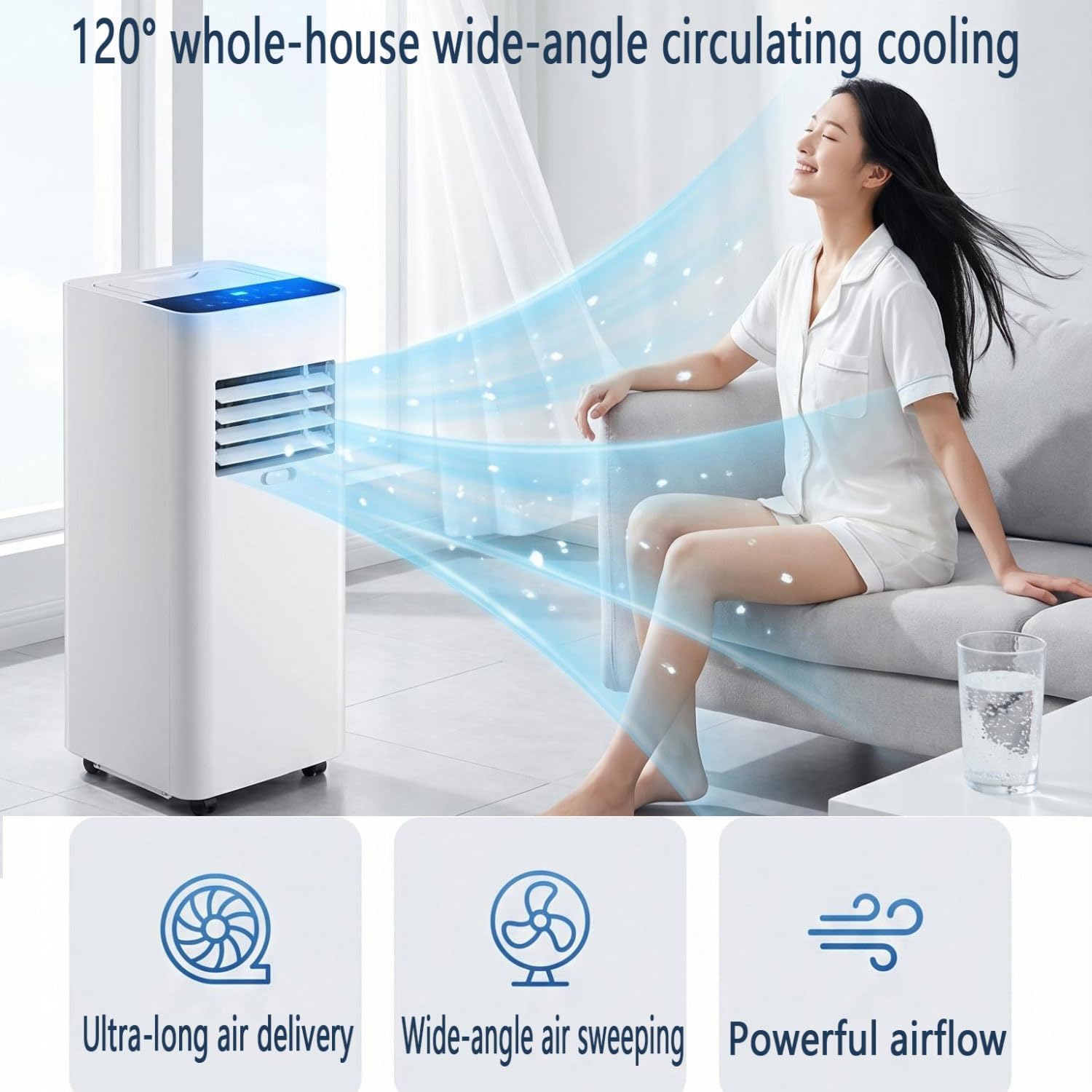  Climatiseur Portable Silencieux Smart AC Refroidit Jusqu'à 300 Sq.Ft.Unité Avec Ventilateur Et Déshumidificateur LED Affichage à Distance 24H Minuterie Kit D'installation Pour La Chambre à Coucher