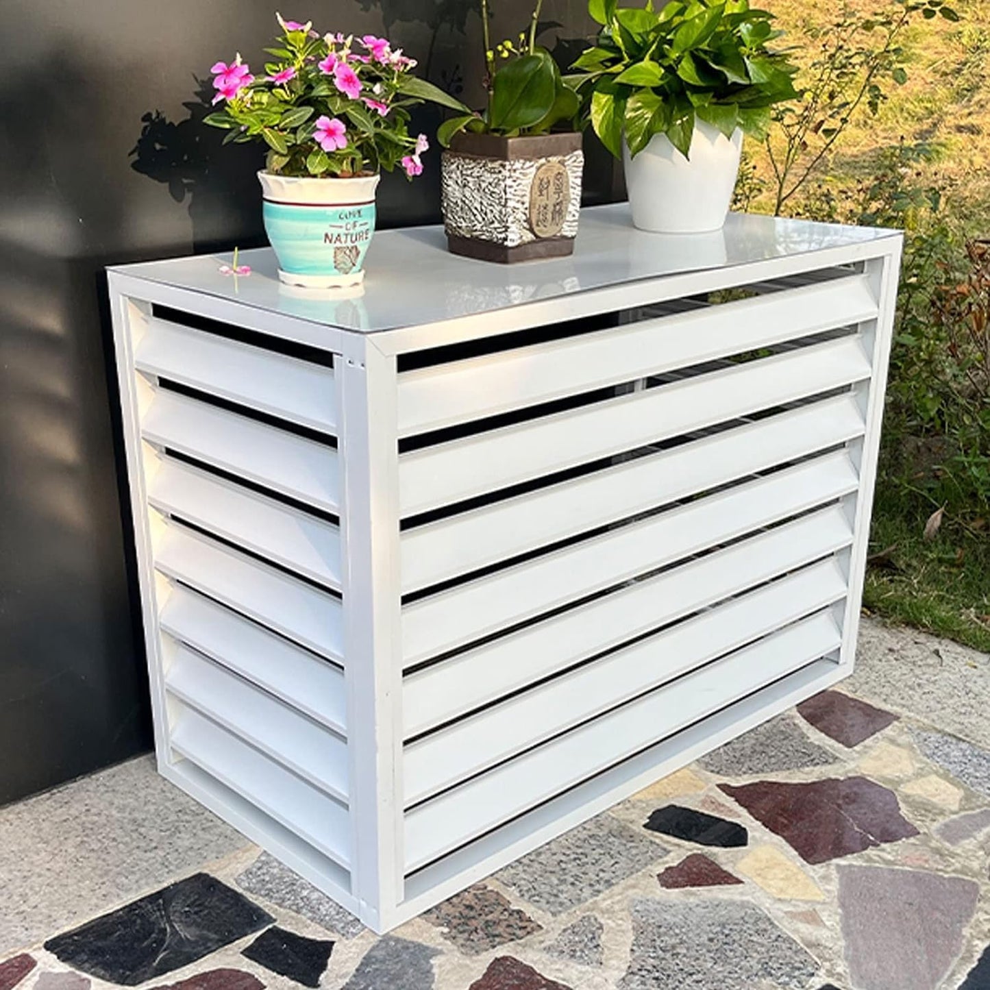 GENERIC Housse En Aluminium Pour Climatiseur Et Pompe à Chaleur, Protection Extérieure Divisée Pour Unité De Climatisation, Support D'étagère Pour Plantes, Réduction Du Bruit, Housse De Climatisation