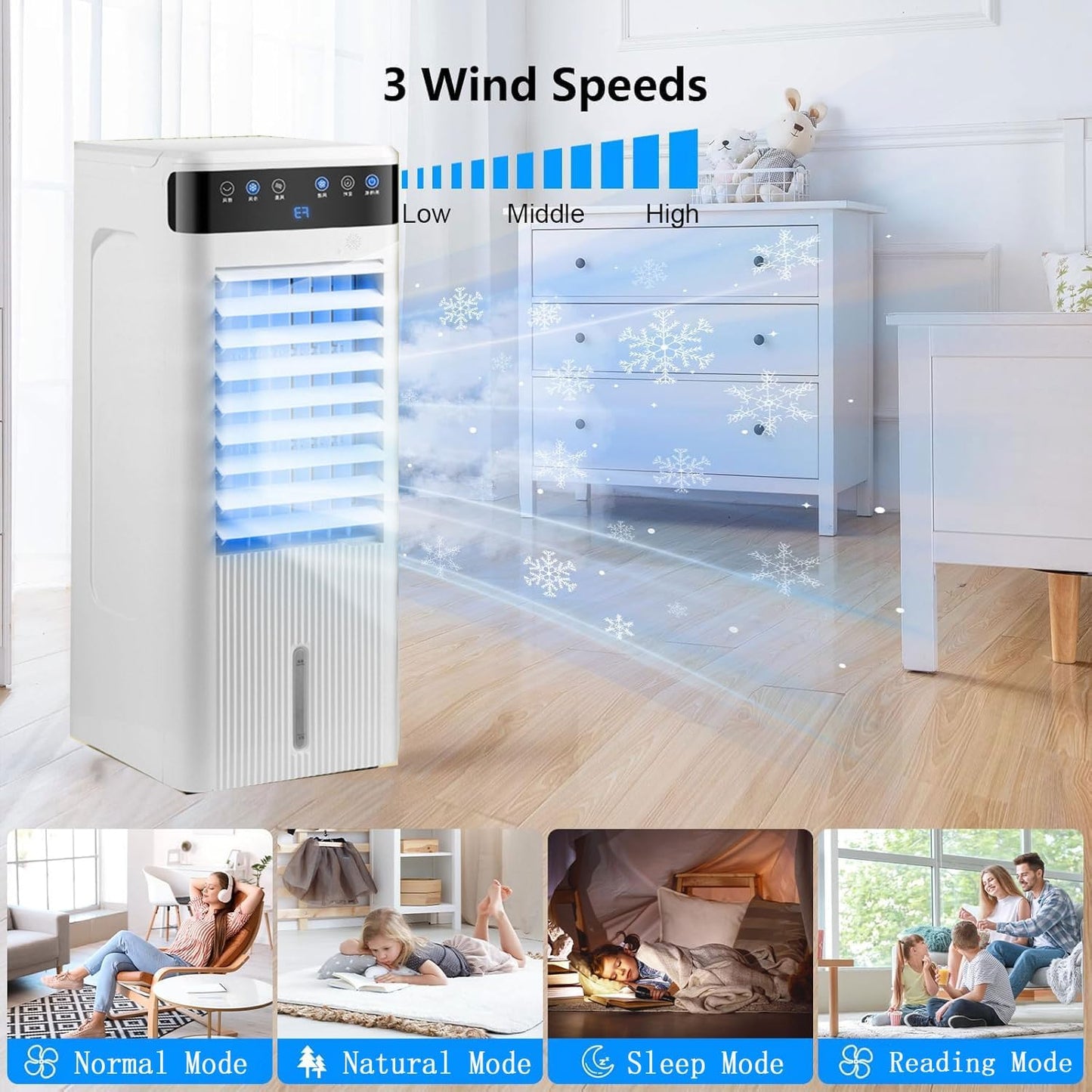  Climatiseur Mobile Climatiseur Portable Silencieux 5L 3 En 1 Refroidisseur D'air Air Climatiseur Ventilateur Minuteur 12H 3 Vitesses 3 Modes Climatiseur Pour Chambre Bureau