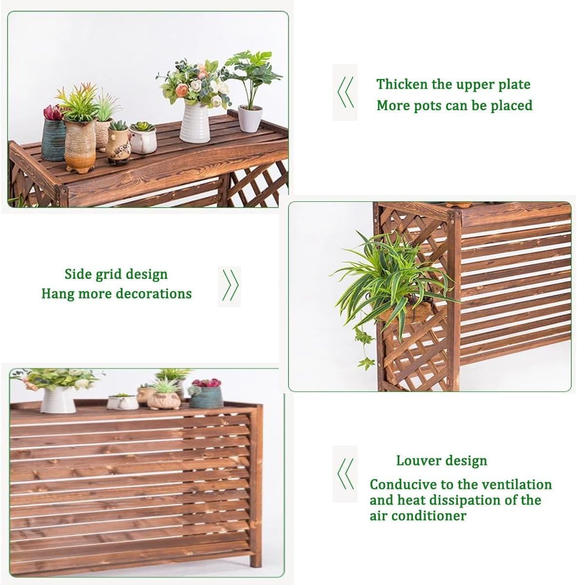 GENERIC Housse De Climatiseur En Bois Massif Et Support De Fleurs Noir Avec Stores – Coque élégante De Climatisation Pour Décoration D'intérieur Et Fonctionnalité 80 X 32 X 70 Cm