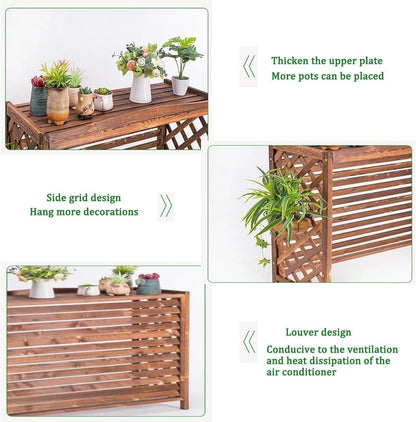 GENERIC Housse De Climatiseur En Bois Massif Et Support De Fleurs Noir Avec Stores – Coque élégante De Climatisation Pour Décoration D'intérieur Et Fonctionnalité 80 X 32 X 70 Cm