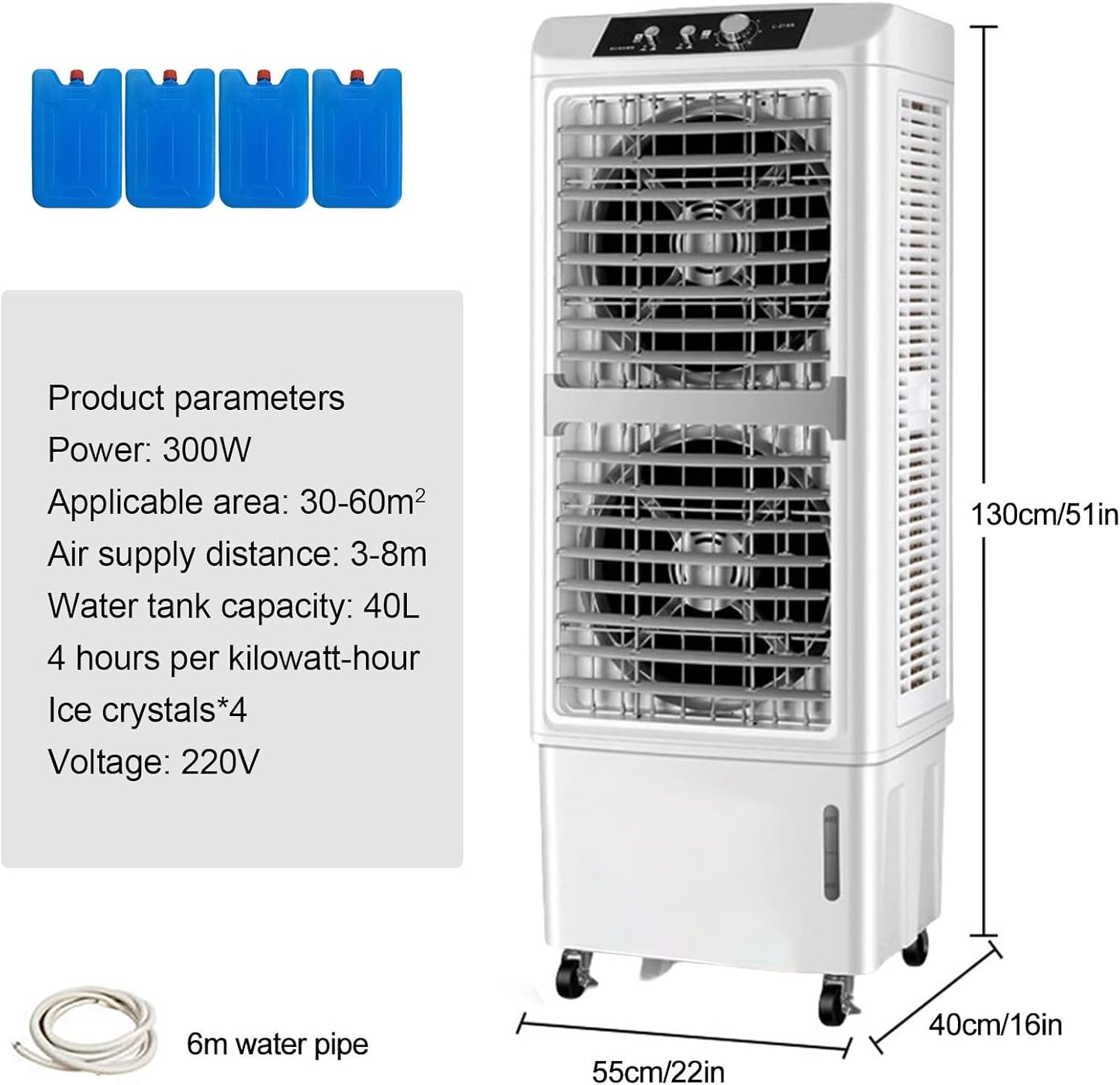  Refroidisseur D'air Tour, 300 W, Par évaporation, Avec Deux Ventilateurs Et Quatre Compartiments à Glace. Climatiseur Mobile Pour La Maison, La Chambre Ou Le Bureau, Rafraîchit Une