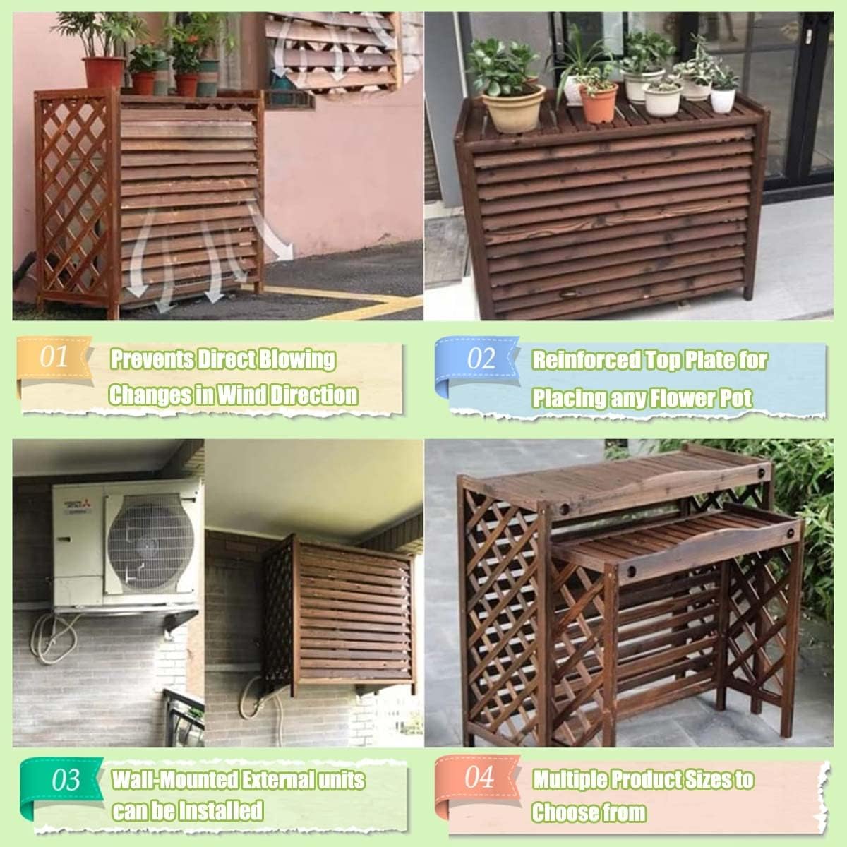 GENERIC Housse Pour Climatiseur Extérieur, écran Confidentialité, Housse Protection Extérieure Bois Pour Climatiseur Central Toutes Saisons, écran Clôture Climatiseur Pour Unités Extérieures, Support Pour