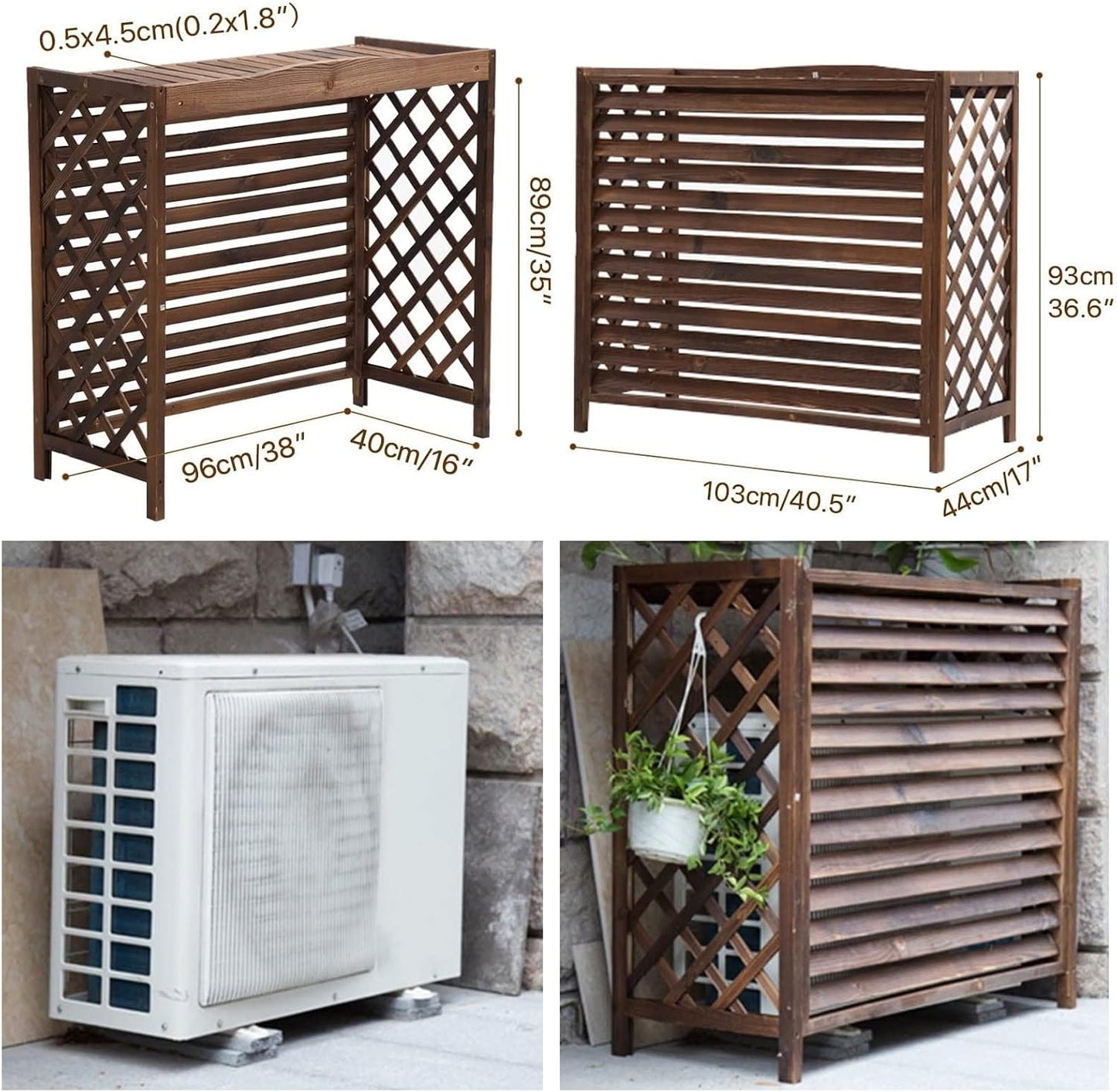 GENERIC Housse De Protection Pour Climatiseur Extérieur Et Pompe à Chaleur – Séparateur De Clôture En Bois Massif, Poubelle Et Support De Fleurs – Grilles De Protection Pour Unités De Climatisation, élégante