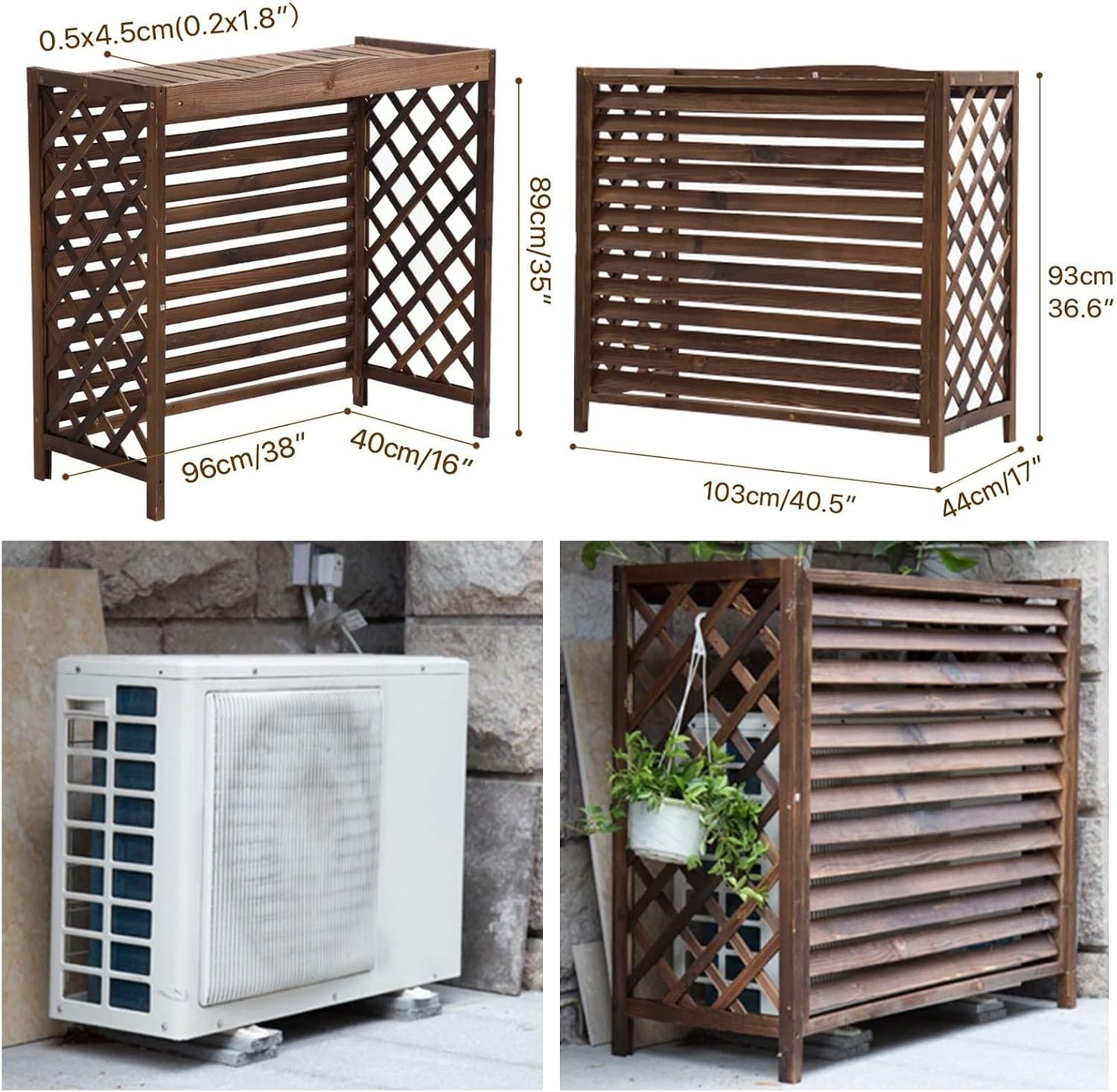 GENERIC Housse De Protection Pour Climatiseur Extérieur Et Pompe à Chaleur – Séparateur De Clôture En Bois Massif, Poubelle Et Support De Fleurs – Grilles De Protection Pour Unités De Climatisation, élégante