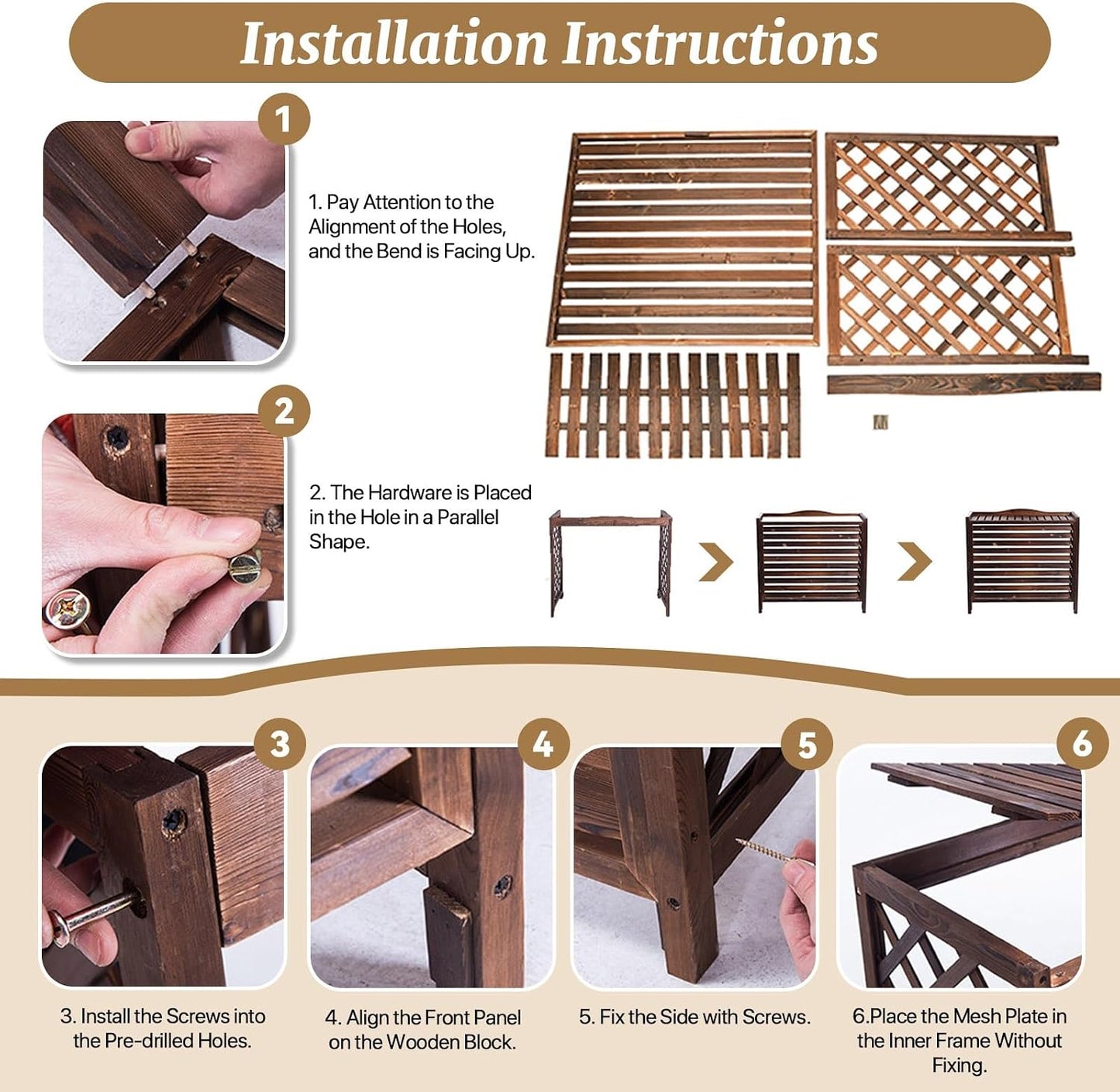  Marron Cache Clim Bois Cache Climatiseur Extérieur Bois Cache Pompe A Chaleur Extérieur Bois Pour Cacher Climatisation Support De Fleur Anti-Corrosion Support De Climatiseur Pour Jardin(110x50x85cm)