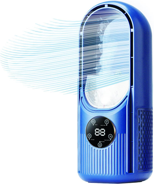  Climatiseur Portable, Climatiseur Mobile Silencieux, Refroidisseur D'air De 600 Ml, Rafraichisseur D'air, 6 Vitesses, 2 Modes De Brumisation, Ventilateur Sans Pales, Plus Sûr (Bleu)
