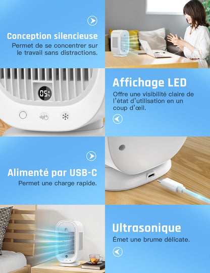  Climatiseur Mobile, Climatiseur Portable, Refroidisseur D'air 4 En 1, 45°/90°/120° Oscillation, 5 Vitesses, 2 Modes De Brume, Avec Affichage LED, Idéal Pour Maison, Bureau