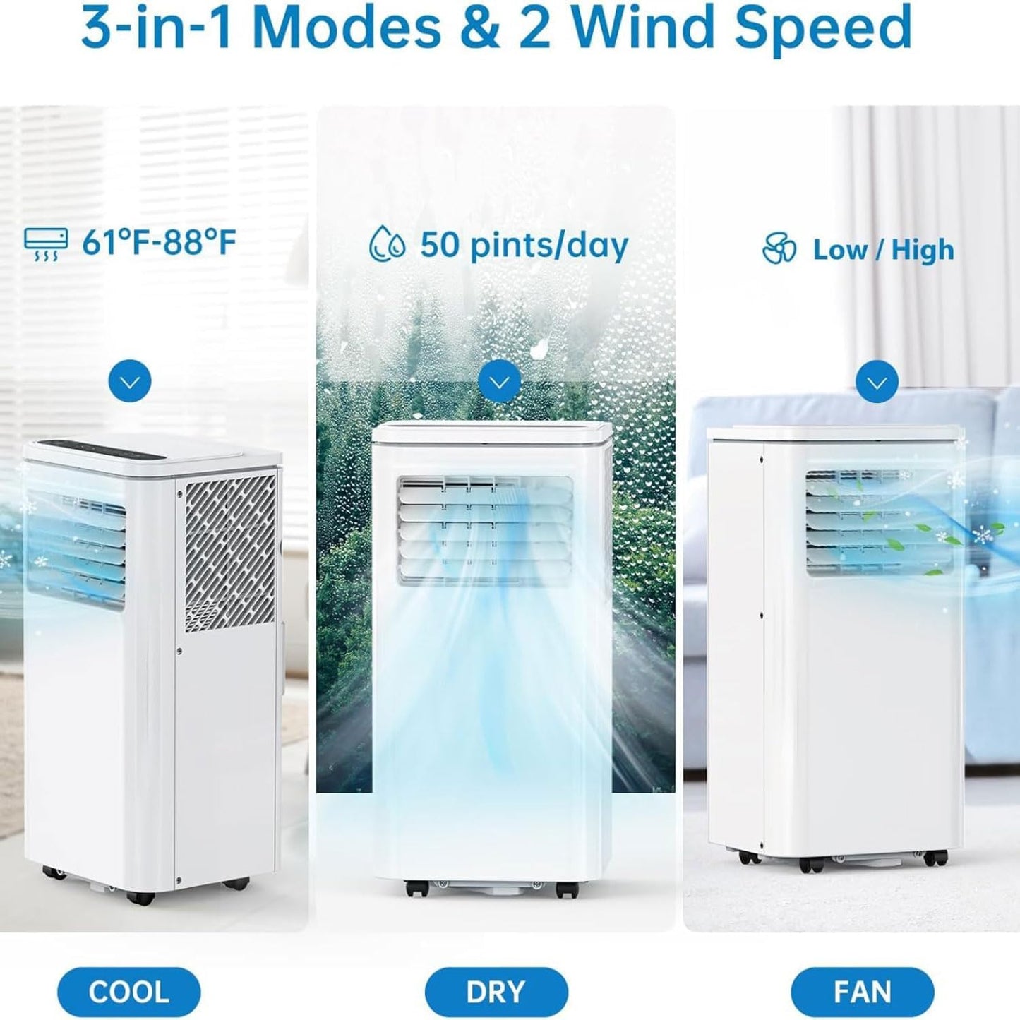  Climatiseur Portable Refroidit Jusqu'à 350 Sq.Ft.Smart Unité De Climatisation Portable Avec Télécommande Unité De Climatisation Silencieuse Avec Ventilateur Frais Et Sec Modes De Sommeil Kits De Fenêt