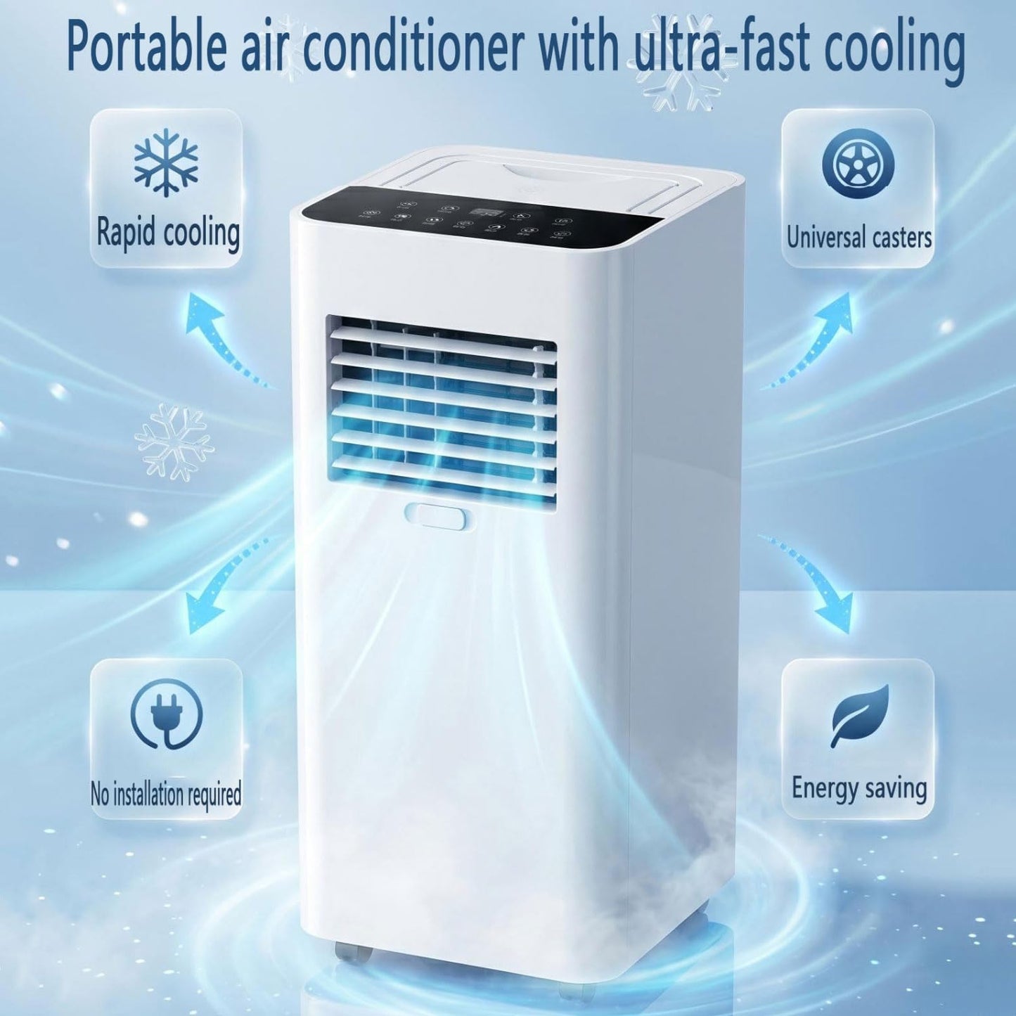  Climatiseur Portable Silencieux Smart AC Refroidit Jusqu'à 300 Sq.Ft.Unité Avec Ventilateur Et Déshumidificateur LED Affichage à Distance 24H Minuterie Kit D'installation Pour La Chambre à Coucher