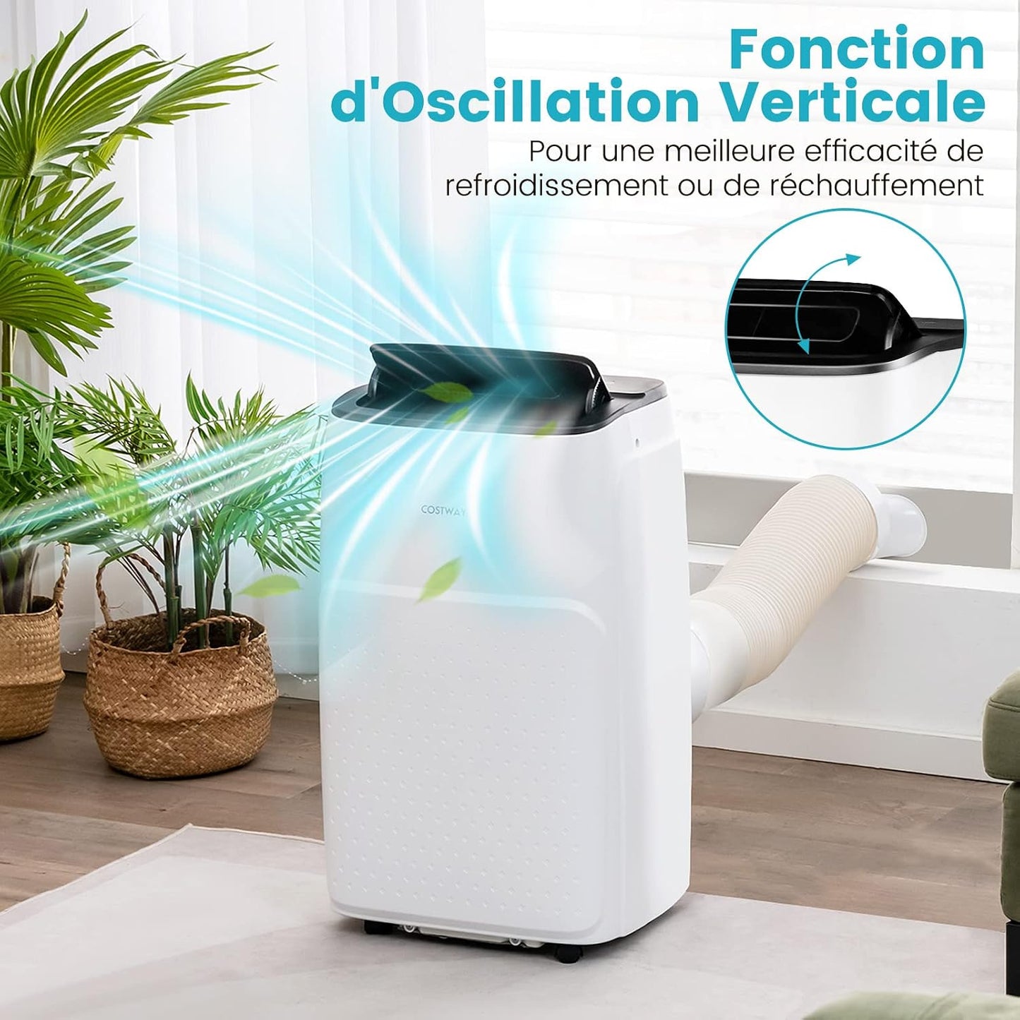  COSTWAY Climatiseur Mobile Silencieux 5 EN 1, Clim 14000BTU Refroidissement Rapide,Chauffage,Ventilateur,Déshumidificateur,Mode Nuit, Climatisation Faible Conso,Wifi