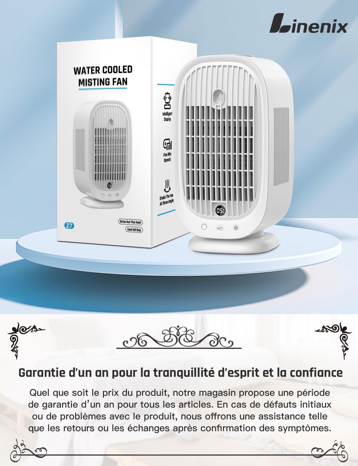  Climatiseur Mobile, Climatiseur Portable, Refroidisseur D'air 4 En 1, 45°/90°/120° Oscillation, 5 Vitesses, 2 Modes De Brume, Avec Affichage LED, Idéal Pour Maison, Bureau