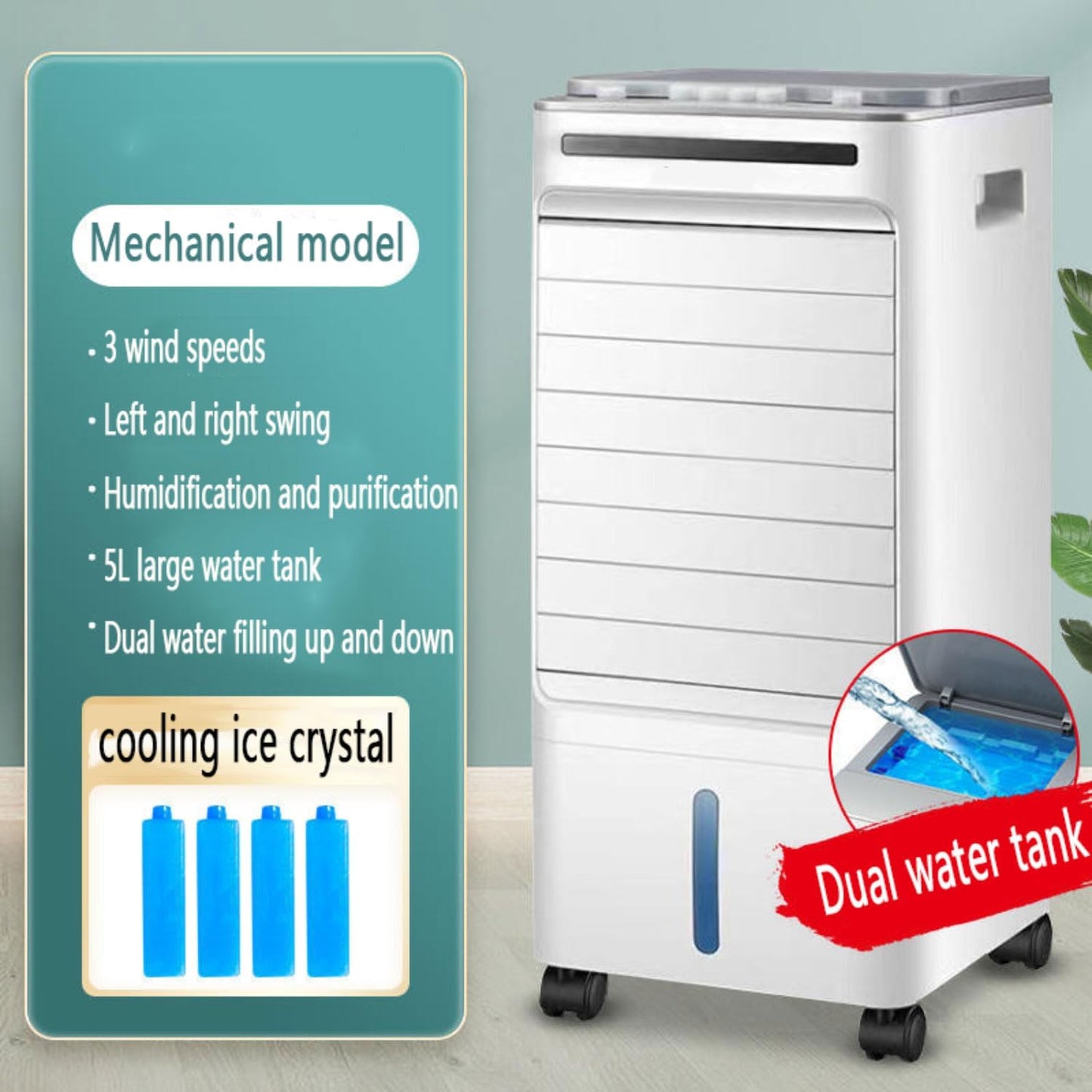 GENERIC Climatiseur Portable à évaporation Avec 3 Vitesses Et 3 Modes, Oscillation à 60°, Réservoir De 5 L, Ventilateur De Refroidissement Avec Télécommande, Sans Tuyau, Idéal Pour La Chambre Ou Le