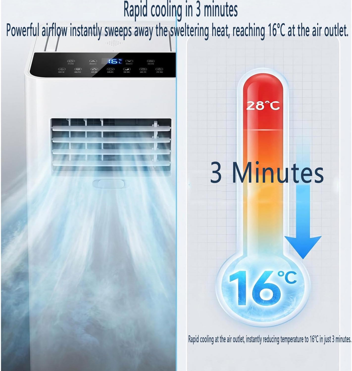  Climatiseur Portable Silencieux Smart AC Refroidit Jusqu'à 300 Sq.Ft.Unité Avec Ventilateur Et Déshumidificateur LED Affichage à Distance 24H Minuterie Kit D'installation Pour La Chambre à Coucher