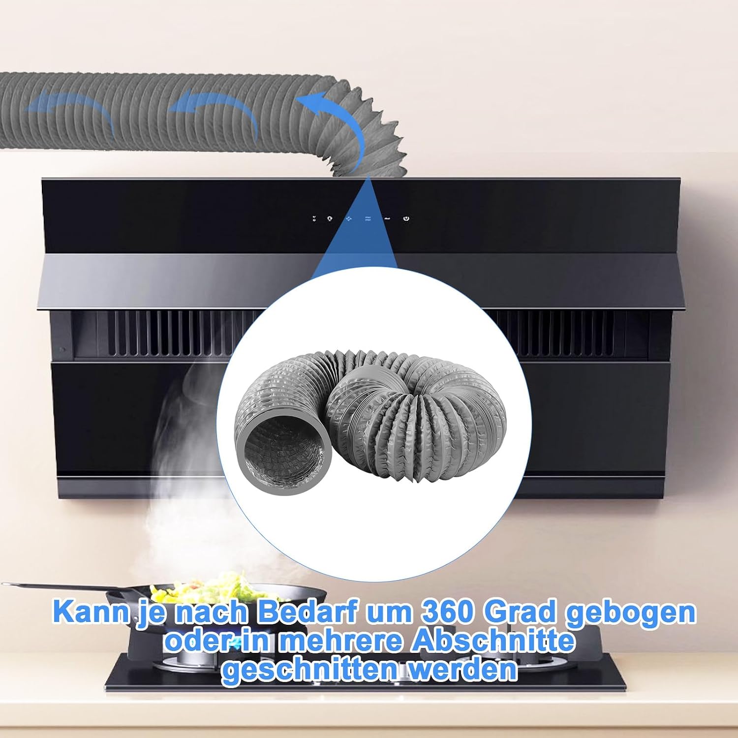  Tuyau Ventilation PVC 100mm Pour Hotte Aspirante 3m Flexible Tuyau D'Evacuation Avec 2 Colliers De Serrage Et 1 Adhésif Aluminium Pour Climatisation Extracteur D'Air Ventilateur Tubulair Gris