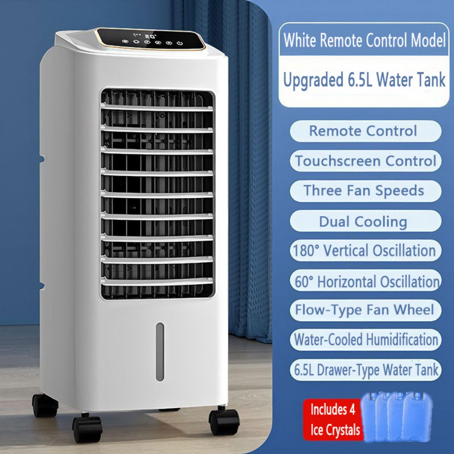 GENERIC Climatiseur Mobile Portable Rafraîchisseur D‘Air 6.5L Ventilateur Humidificateur 3 Vitesses 120° Oscillation Automatique Minuterie Télécommande-Refroidisseur D‘Air Par évaporation Mobile Et Puissant
