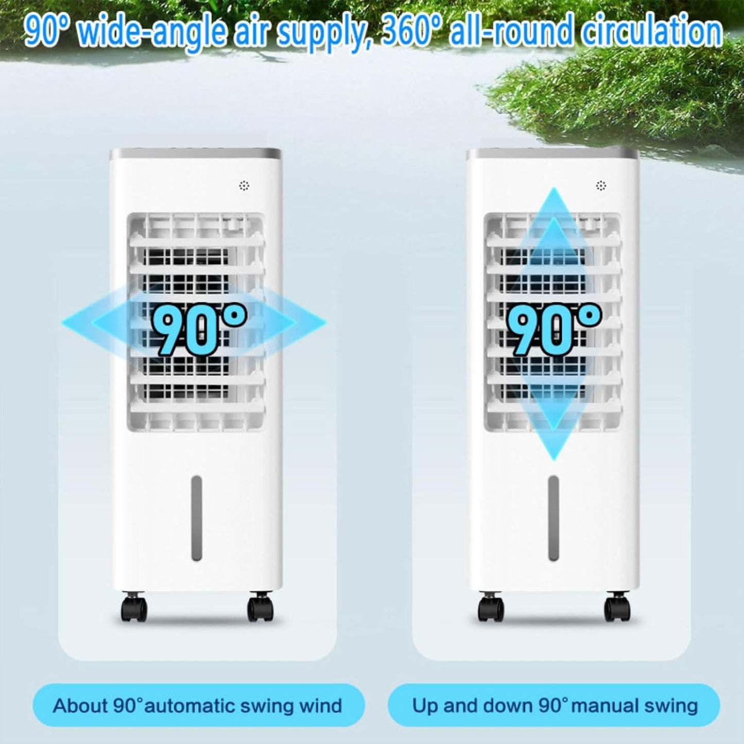 GENERIC Climatiseur Portable 3-en-1, Rafraîchisseur D’Air Évaporatif De 6L Avec Écran LED Et Oscillation à 90°, 3 Vitesses De Ventilation Réglables Et Minuterie De 7,5H, Ventilateur à Air Froid Pour Ma Black