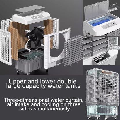  Climatiseur Portable Avec 6 Compartiments à Glace, Rafraîchisseur D'air évaporatif 3 En 1, Humidificateur Et Ventilateur, Grand Réservoir D'eau De 55 L, Diffusion D'air G