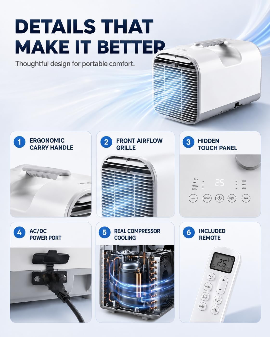  Tente Portable 4 En 1 AC, 4777 BTU Unité De Refroidissement Avec Ventilateur, Déshumidificateur.Puissance AC/DC Pour VRs, Vans, Camping.Contrôle Intelligent De L'application, Conception à Faible Bruit