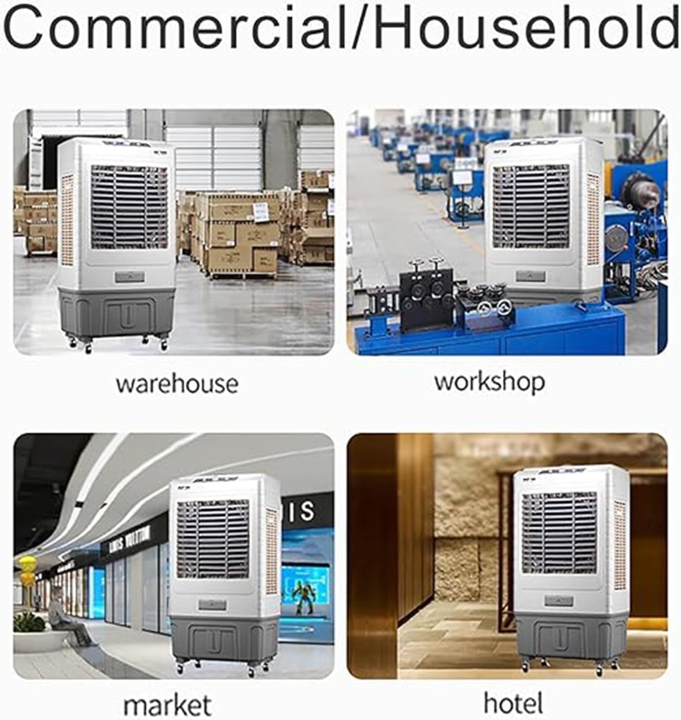 GENERIC Refroidisseur D'air Portable Avec Réservoir De 50L, Ventilateur De Brumisation à 3 Vitesses Pour Usage Industriel à La Maison, Refroidisseur De Marais évaporatif à Télécommande, Conception à Roues Sil