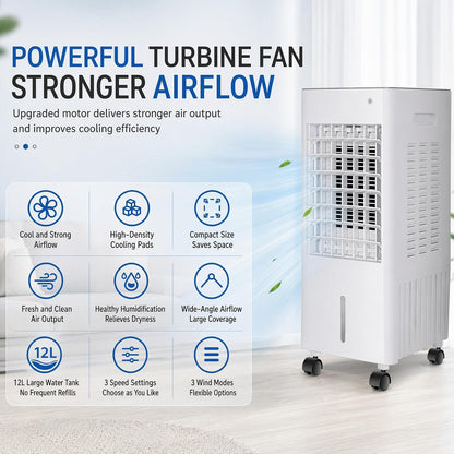  Climatiseur Mobile 4 En 12L Sans Tuyau D’Évacuation,Climatiseur Portable Silencieux Climatiseur,avec 4 Blocs Réfrigérants,3 Vitesses,Minuterie 12H,Humidificateur Télécommande,Salon,Bureau