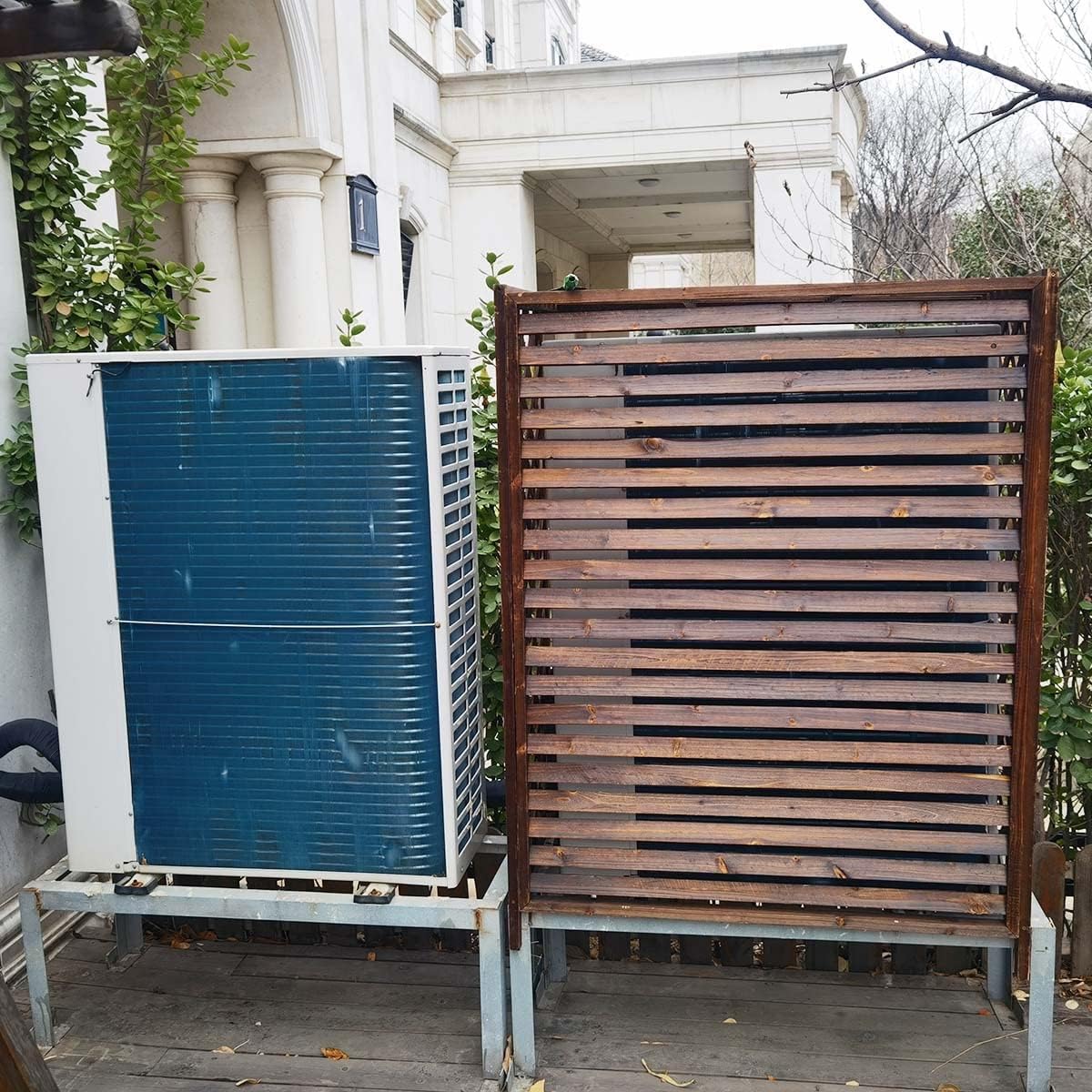 GENERIC Housse Pour Climatiseur Extérieur, écran Confidentialité, Housse Protection Extérieure Bois Pour Climatiseur Central Toutes Saisons, écran Clôture Climatiseur Pour Unités Extérieures, Support Pour