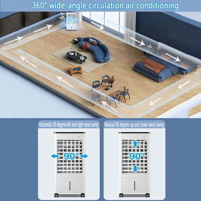 GENERIC Refroidisseur D'air évaporatif Portable Avec Oscillation à 90°, 3 Niveaux De Vitesse, 3 Modes De Fonctionnement, Minuterie De 15 Heures, Réservoir D'eau De 9 Litres Et Télécommande.Idéal Pour Chambre