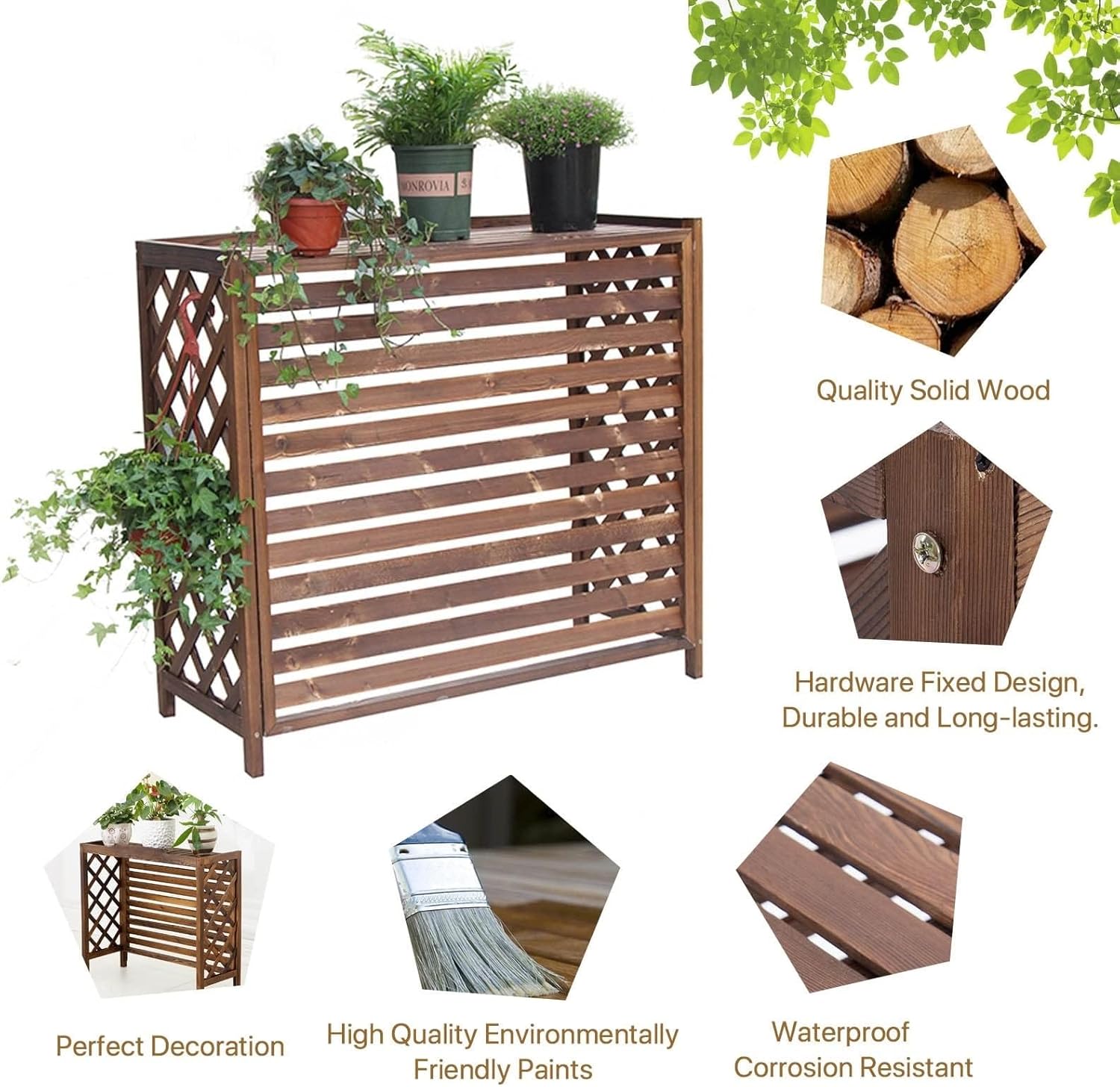  Couvercle De Climatiseur D'unité Extérieure, Couvercle De Climatiseur En Bois Massif Cadre D'obturation Poubelle Coquille Unité Extérieure Cadre De Décoration De Jardin BALC
