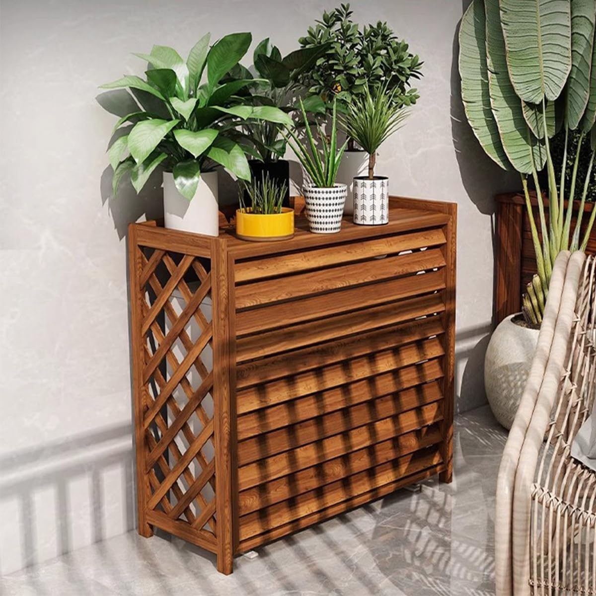 GENERIC Housse De Climatiseur D'extérieur En Bois Massif Anti-corrosion Design élégant Pour Cacher Les Unités De Climatisation Et Le Stockage Des Plantes – Protection Résistante Aux Intempéries Pour Une