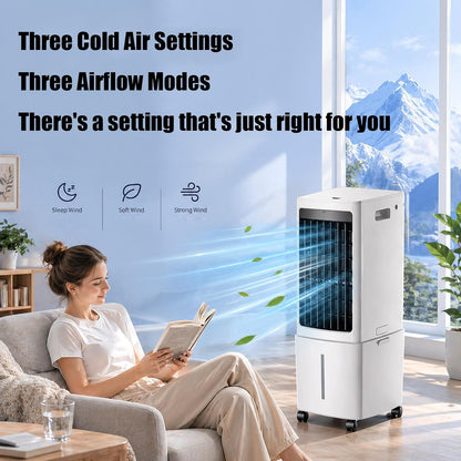  Refroidisseur D'air évaporatif, Ventilateur De Refroidissement De Réservoir D'eau Amovible De 12L Avec Minuterie 7.5H, Unité De Climatisation à Télécommande Approprié Pour Le Salon, Garage, Chambre à