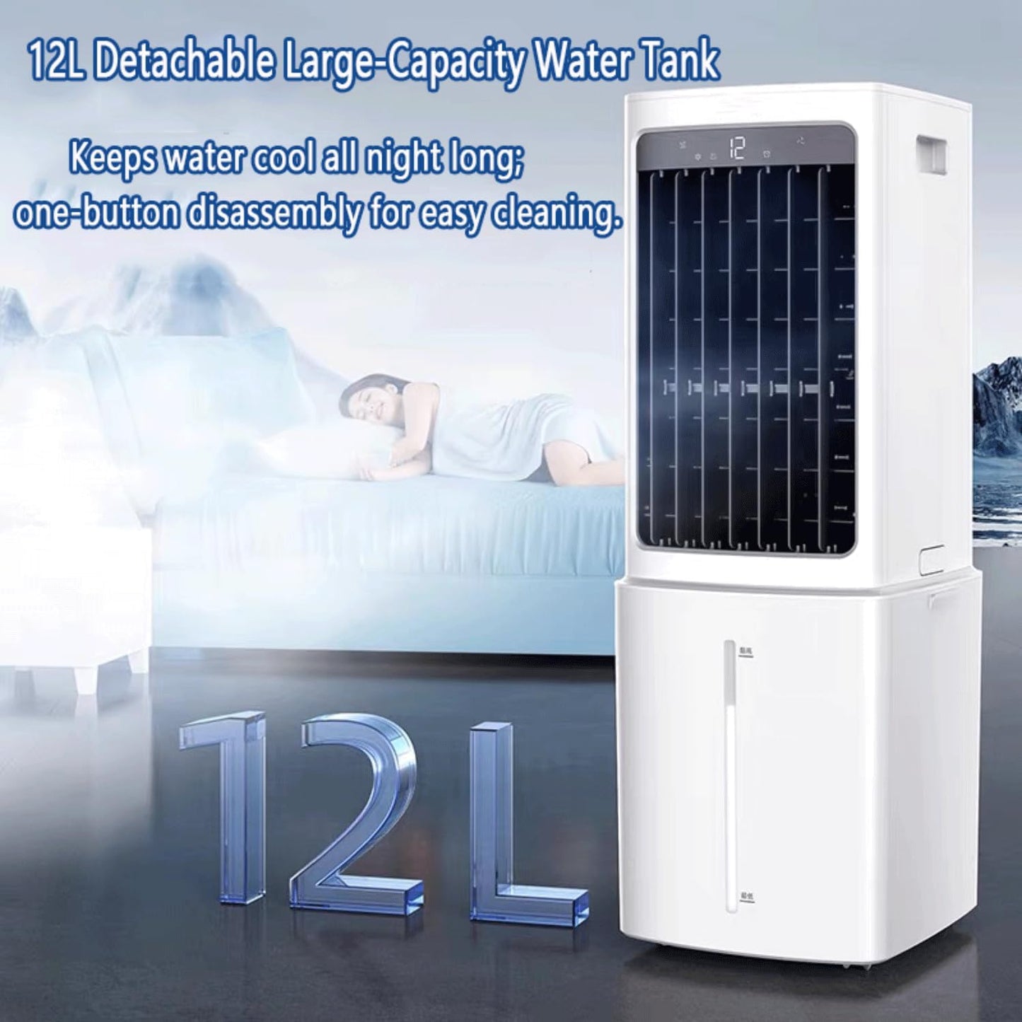  Climatiseur Portable Sans Fenêtre Swamp Cooler Avec Oscillation à 120°, Rafraîchisseur D'air évaporatif, Télécommande, Minuterie 7,5 H, Réservoir D'eau Amovible De 12 L, Ventilateur De Refro