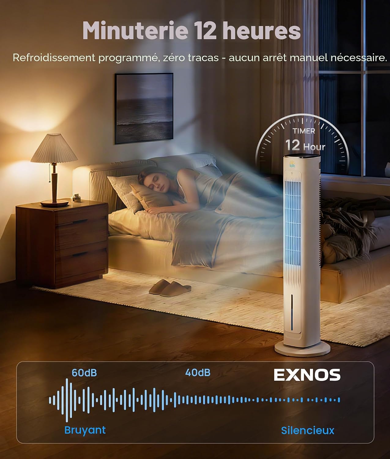  Refroidisseur D'air évaporatif Portable, Ventilateurs De Refroidissement 3 En 1 Soufflant De L'air Froid Avec Réservoir D'eau De 3 L, Ventilateur Tour De 96,5 Cm Pour Chambre à Coucher