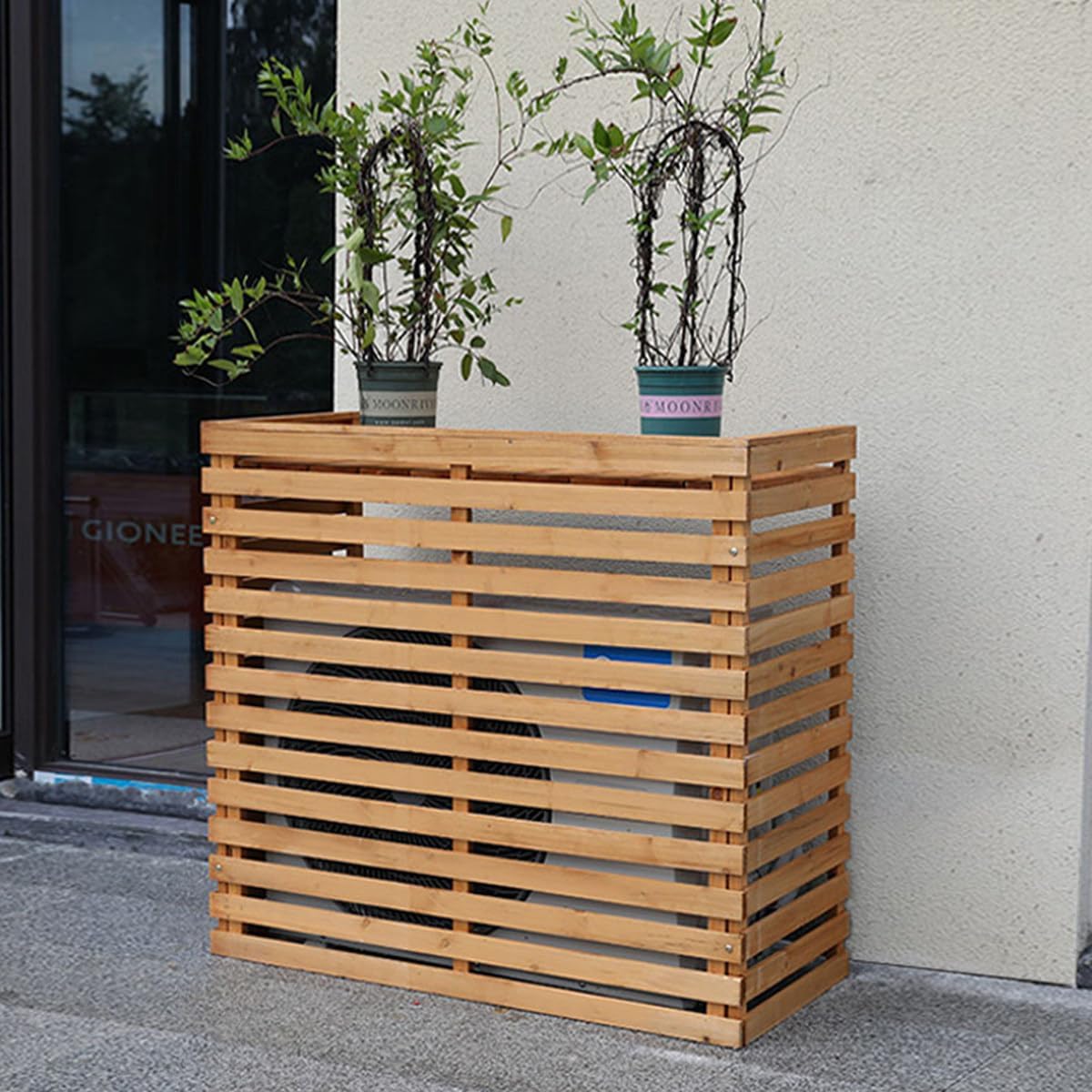 GENERIC Housse De Climatiseur D'extérieur En Bois Massif à Persiennes Avec Capote Résistante Aux Intempéries Et Support De Fleurs 105 X 45 X 95 Cm Et Design élégant