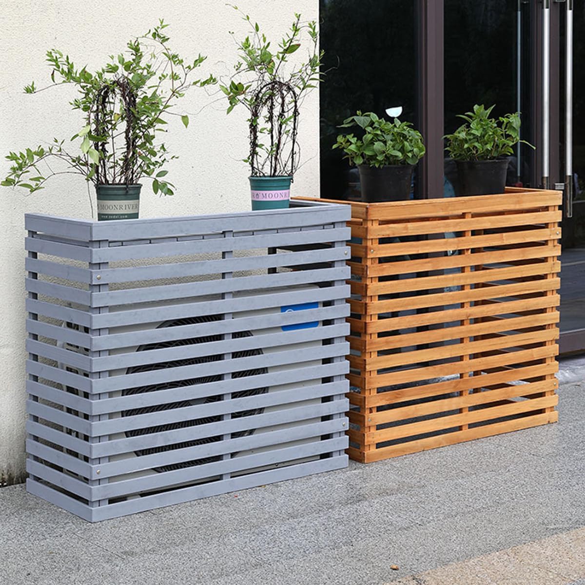 GENERIC Housse De Climatiseur D'extérieur En Bois Massif à Persiennes Avec Capote Résistante Aux Intempéries Et Support De Fleurs 105 X 45 X 95 Cm Et Design élégant