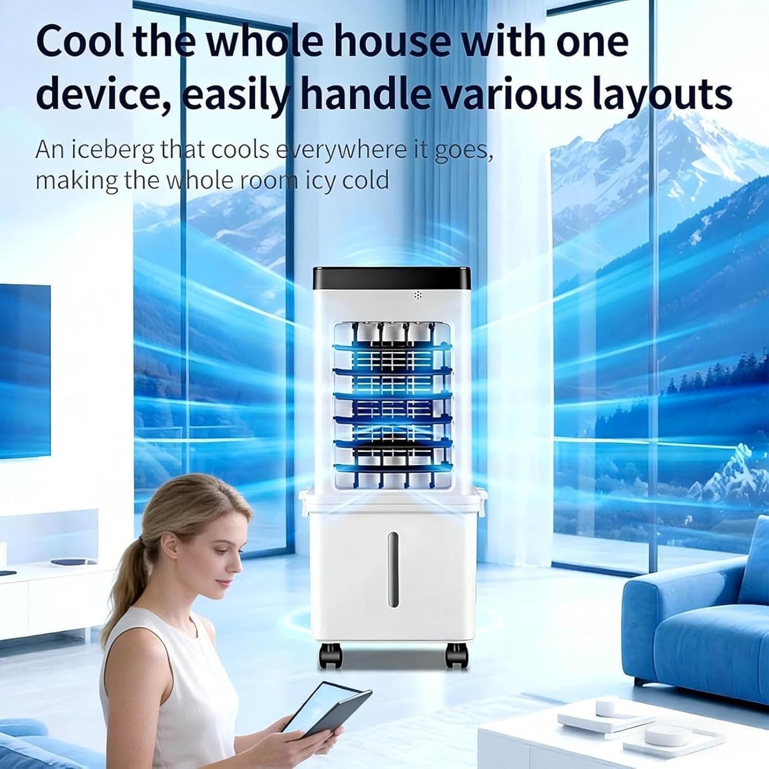 GENERIC Refroidisseur D'air évaporatif Portable Avec Télécommande, Réservoir 10L, Ventilateur Basse énergie à 3 Vitesses Pour Bureau De Chambre à Coucher, Humidificateur De Brive Mobile Silencieux Avec Minute