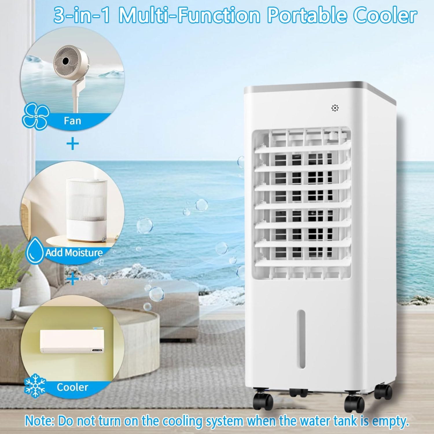 GENERIC Refroidisseur D'air évaporatif Portable 9L Avec Paquets De Glace, Ventilateur D'humidificateur Silencieux à 3 Vitesses, Unité De Climatisation Oscillante à 90 ° Pour La Chambre De Bureau à Domicile, T