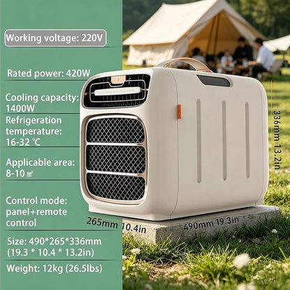  Climatiseur Portable 4800BTU, Silencieux ≤40dB, Refroidissement & Chauffage 16-32°C, Compresseur Intégré,Coque ABS Durable, Pour Tente Camping-Car Caravane Fourgon Cooling&Heating