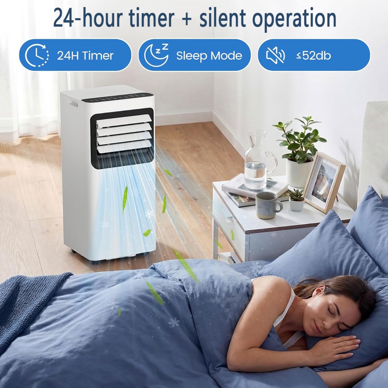 GENERIC Climatiseur Portable Refroidit Jusqu'à 30 M². Unité De Climatisation Portable Intelligente Avec Télécommande, Unité AC Silencieuse Avec Ventilateur Frais Et Sec, Modes De Veille, Minuterie 24 H, Kit