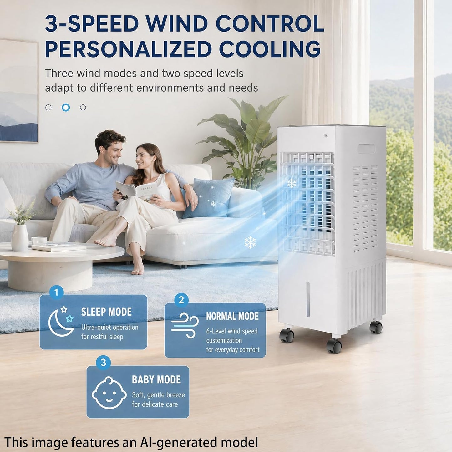  Climatiseur Mobile 4 En 12L Sans Tuyau D’Évacuation,Climatiseur Portable Silencieux Climatiseur,avec 4 Blocs Réfrigérants,3 Vitesses,Minuterie 12H,Humidificateur Télécommande,Salon,Bureau