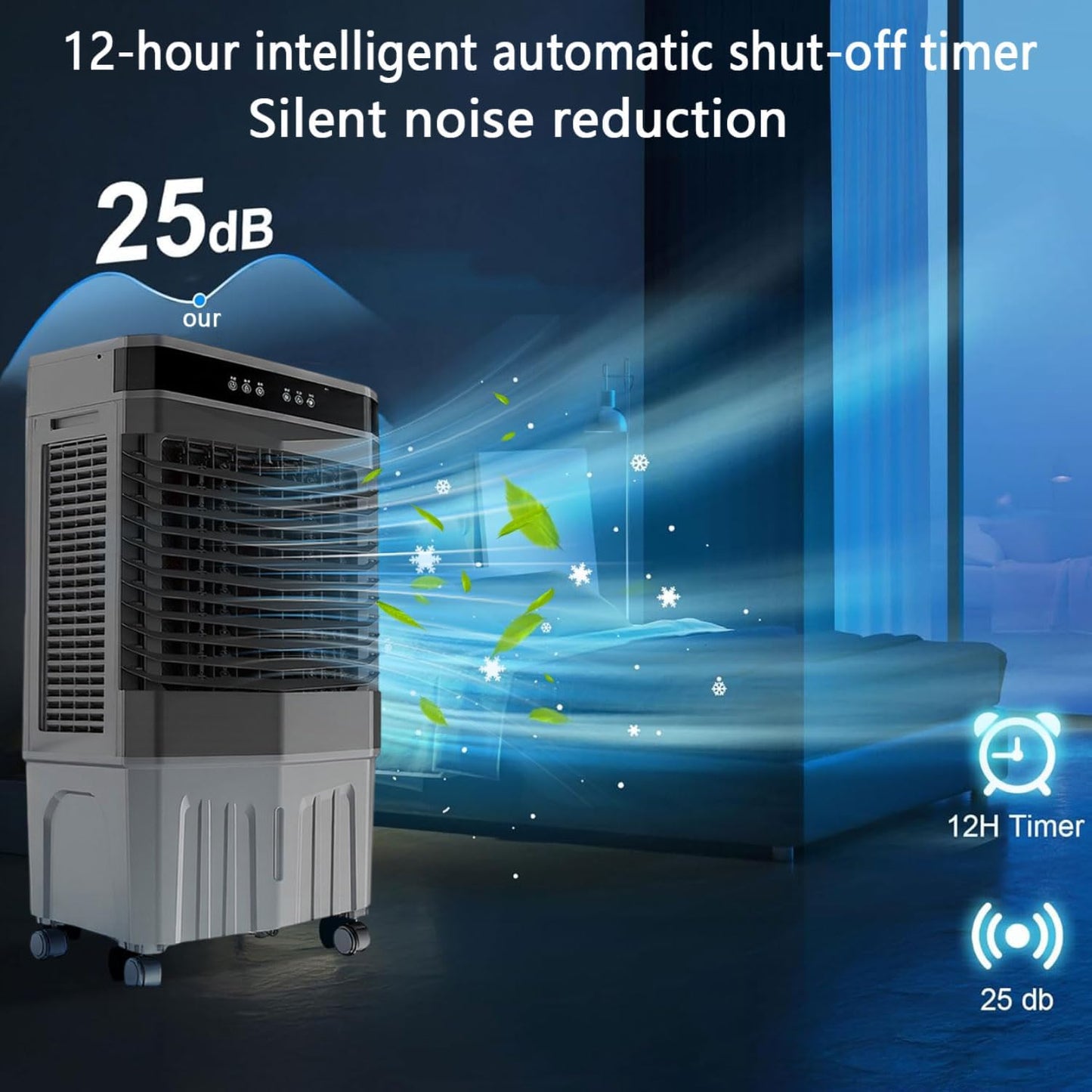 GENERIC Refroidisseur D'air Portable, Ventilateur D'évaporation 3000 CFM Avec Grand Réservoir, Télécommande, Minuterie 12H, Fonctionnement Silencieux, Faible Bruit Pour Le Refroidissement De Bureau à Domicile