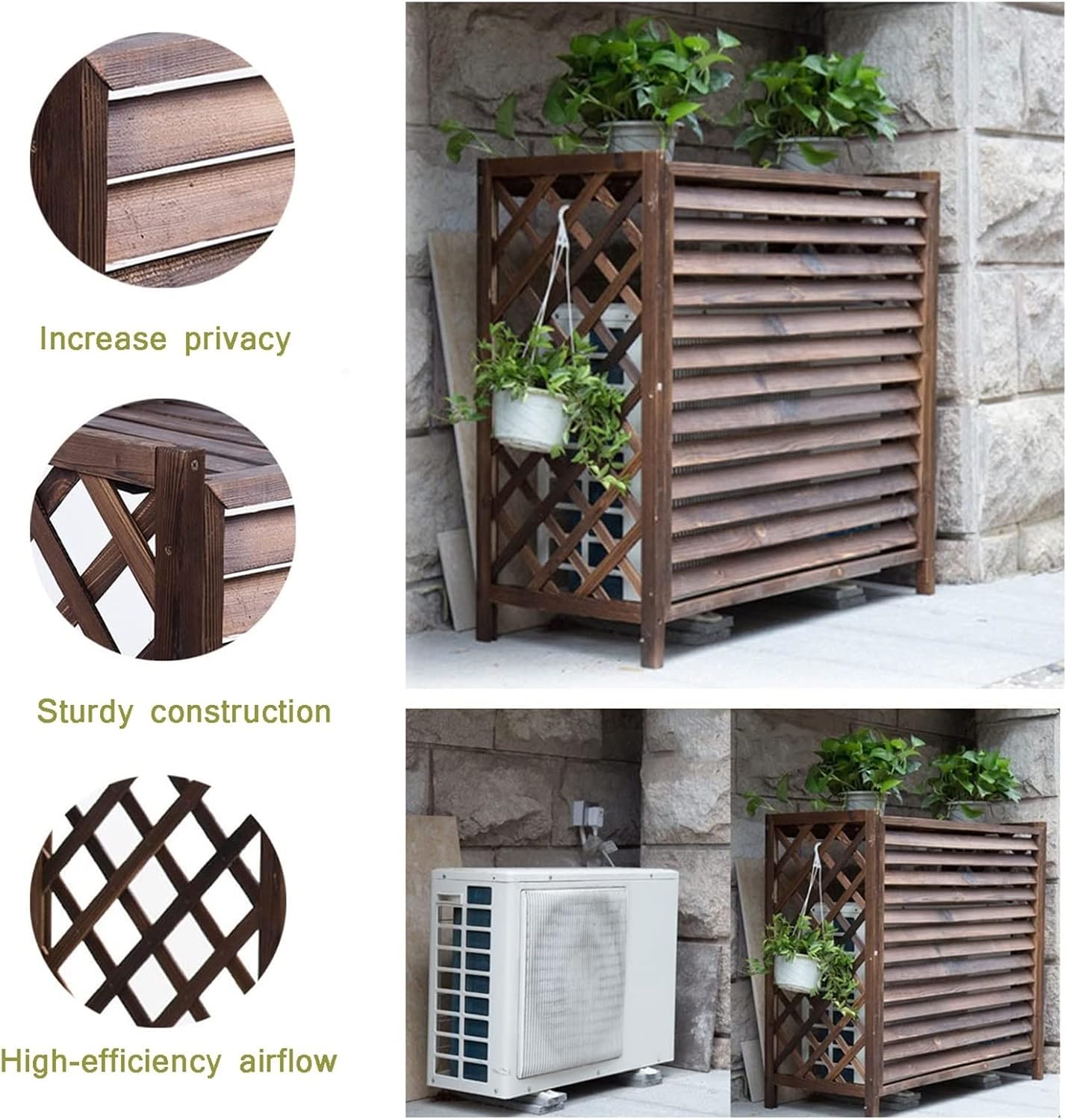 GENERIC Housse De Protection Pour Climatiseur Extérieur Et Pompe à Chaleur – Séparateur De Clôture En Bois Massif, Poubelle Et Support De Fleurs – Grilles De Protection Pour Unités De Climatisation, élégante