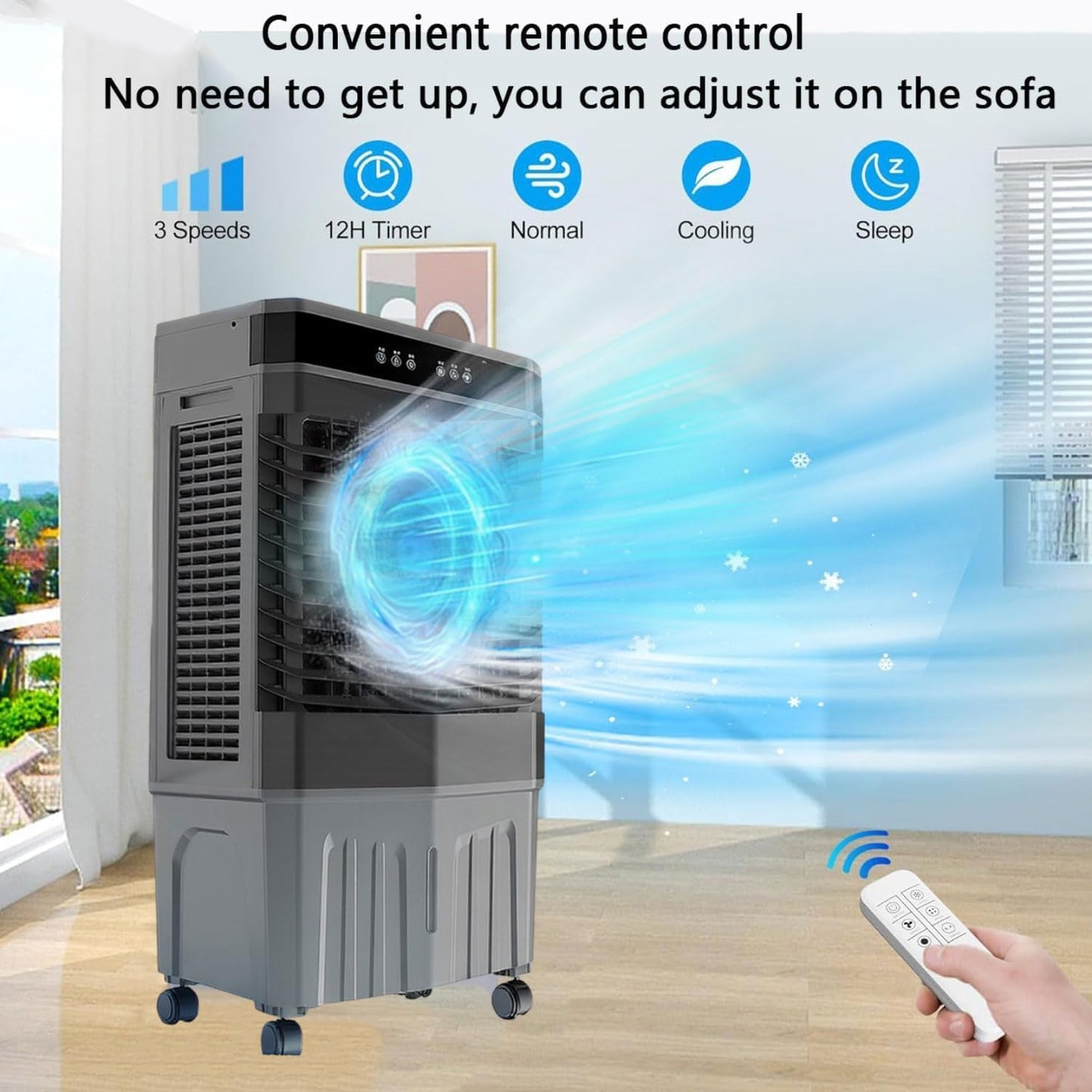 GENERIC Refroidisseur D'air De Refroidissement 4D, 3 Vitesses Et Humidificateur, 12H Minuterie, 120 Oscillation, Grand Réservoir Pour La Maison De Bureau De Chambre, Fonctionnement Silencieux Avec Télécommand