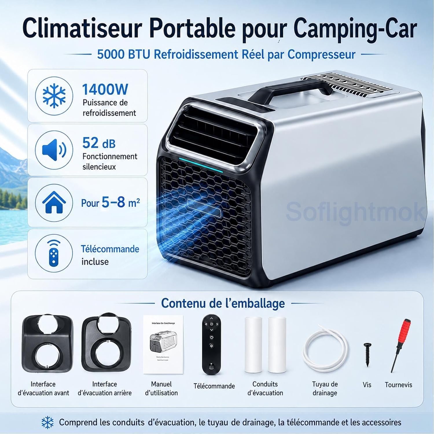  220v Climatiseur Portable 5000 BTU Pour Cabine De Camion Grey-220V | Solution Compacte Pour Cabine De Camion, Van, Tente Ou Petit Bureau Quand Une Clim Fixe N’est Pas Possible.
