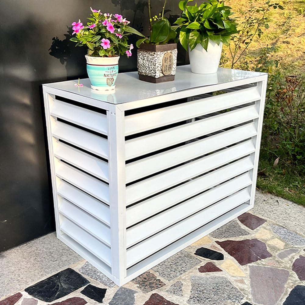GENERIC Support De Couverture De Climatiseur Extérieur - Garde-corps En Aluminium Résistant Aux Intempéries, Bouclier Décoratif Pour Unités AC (couleur : Blanc, Dimensions : 110 X 60 X 80 Cm)