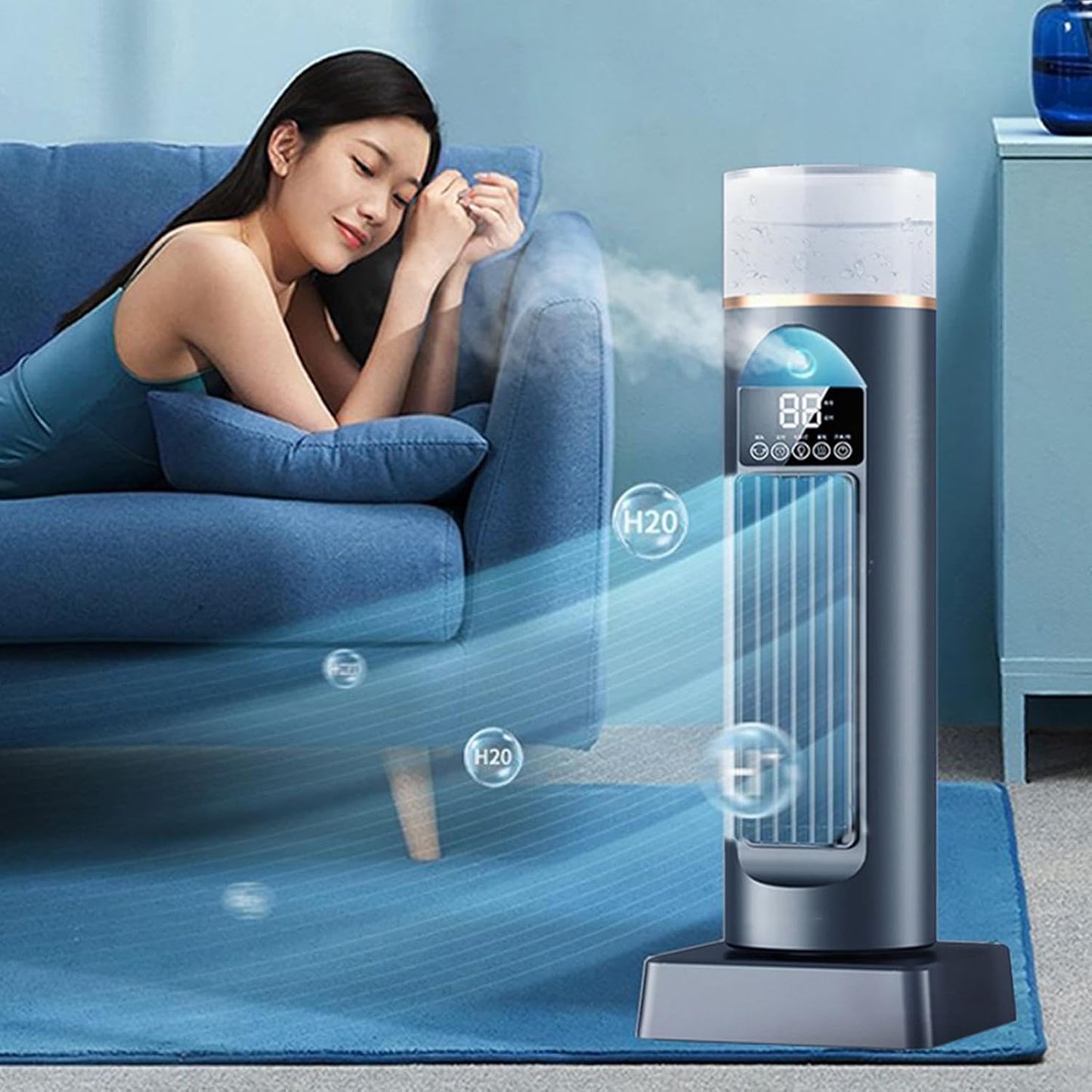  Ventilateur Rafraîchisseur D'Air Avec 230 Ml Réservoir D'eau | 37x13x13cm Humidificateur Évaporatif À Vitesses Réglables | Ventilateur Climatiseur Pour Maison Chambre Séjour Camping