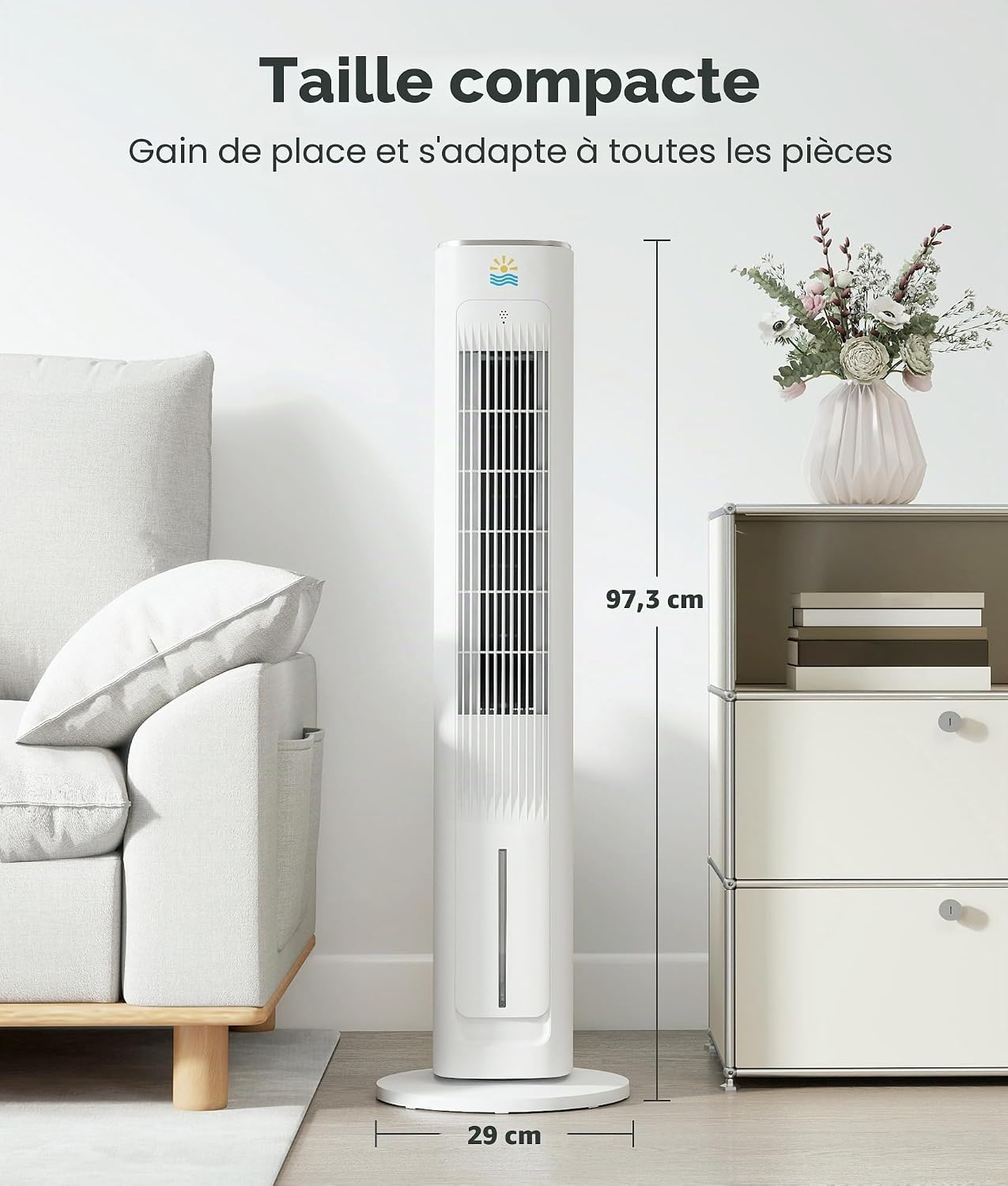  Refroidisseur D'air évaporatif Portable, Ventilateurs De Refroidissement 3 En 1 Soufflant De L'air Froid Avec Réservoir D'eau De 3 L, Ventilateur Tour De 96,5 Cm Pour Chambre à Coucher