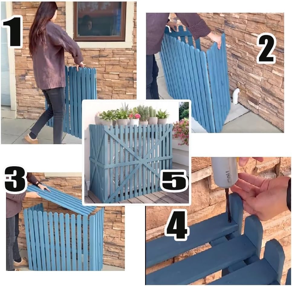 GENERIC Housse De Climatiseur D'extérieur Multifonction En Bois Pour Fleurs, Facile à Installer, Protection Contre La Pompe à Chaleur, Gris, 120 X 60 X 105 Cm, Design Durable Et Résistant Aux Intempéries