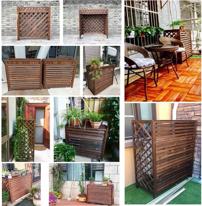  Housse De Protection En Bois Massif Pour Climatiseur Et Garde-corps - 120 X 57 X 100 Cm - Cadre De Protection Pour Volet - Support De Fleurs - Grille De Pompe à Chaleur - Décoration Extérieure Durable